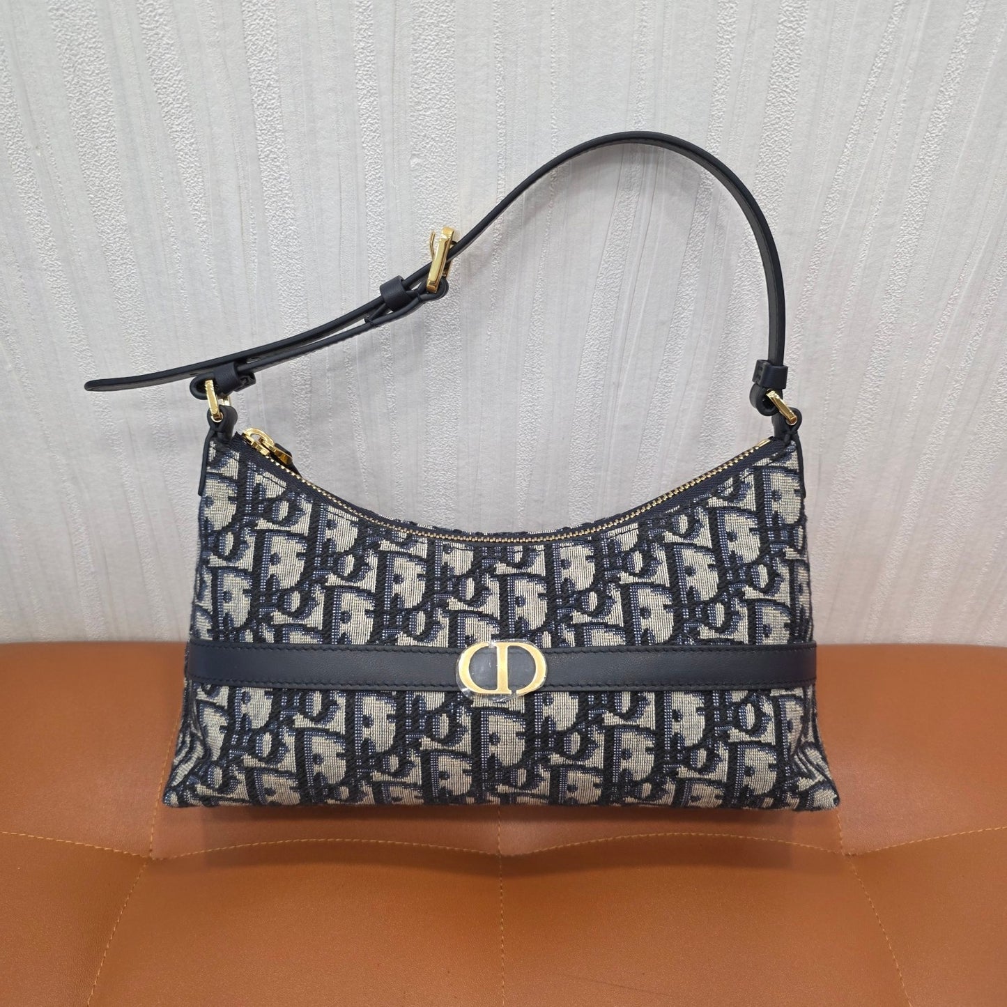 Christian Dior Oblique Canvas CD Logo Shoulder Bag Navy (Pre-Owned)