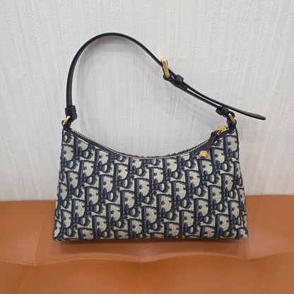 Christian Dior Oblique Canvas CD Logo Shoulder Bag Navy (Pre-Owned)