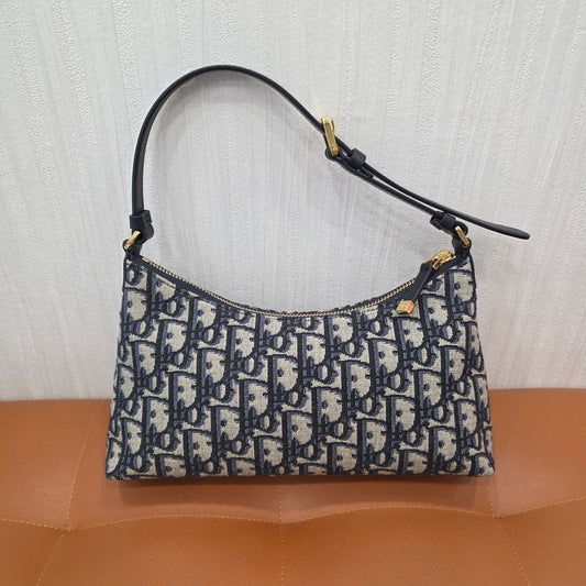 Christian Dior Oblique Canvas CD Logo Shoulder Bag Navy (Pre-Owned)