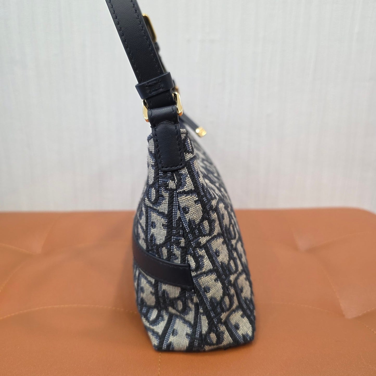 Christian Dior Oblique Canvas CD Logo Shoulder Bag Navy (Pre-Owned)