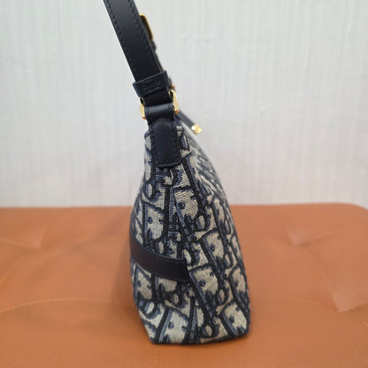 Christian Dior Oblique Canvas CD Logo Shoulder Bag Navy (Pre-Owned)