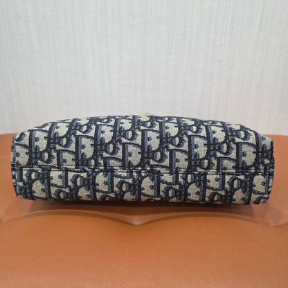 Christian Dior Oblique Canvas CD Logo Shoulder Bag Navy (Pre-Owned)