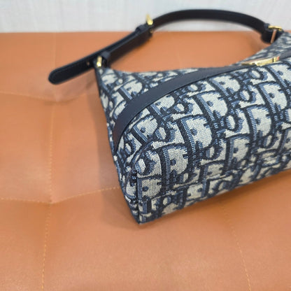 Christian Dior Oblique Canvas CD Logo Shoulder Bag Navy (Pre-Owned)
