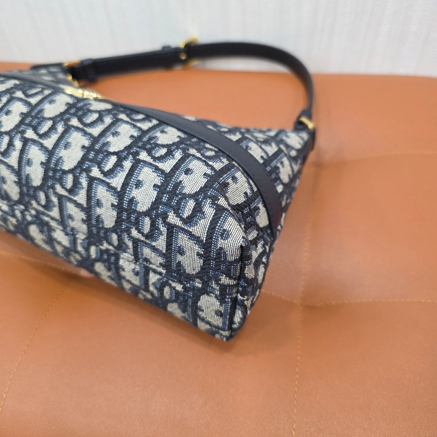 Christian Dior Oblique Canvas CD Logo Shoulder Bag Navy (Pre-Owned)