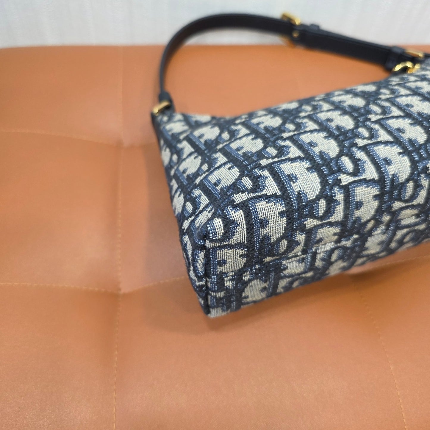 Christian Dior Oblique Canvas CD Logo Shoulder Bag Navy (Pre-Owned)