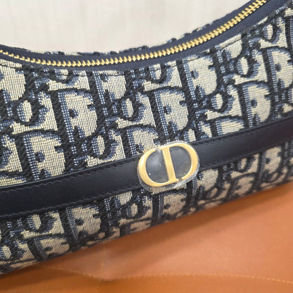 Christian Dior Oblique Canvas CD Logo Shoulder Bag Navy (Pre-Owned)