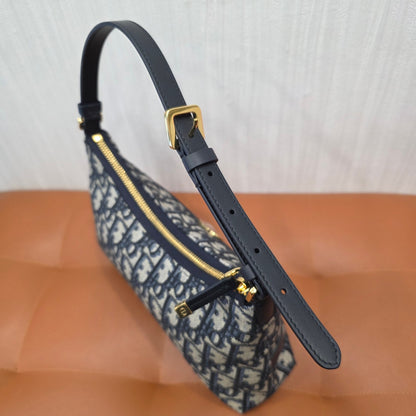 Christian Dior Oblique Canvas CD Logo Shoulder Bag Navy (Pre-Owned)
