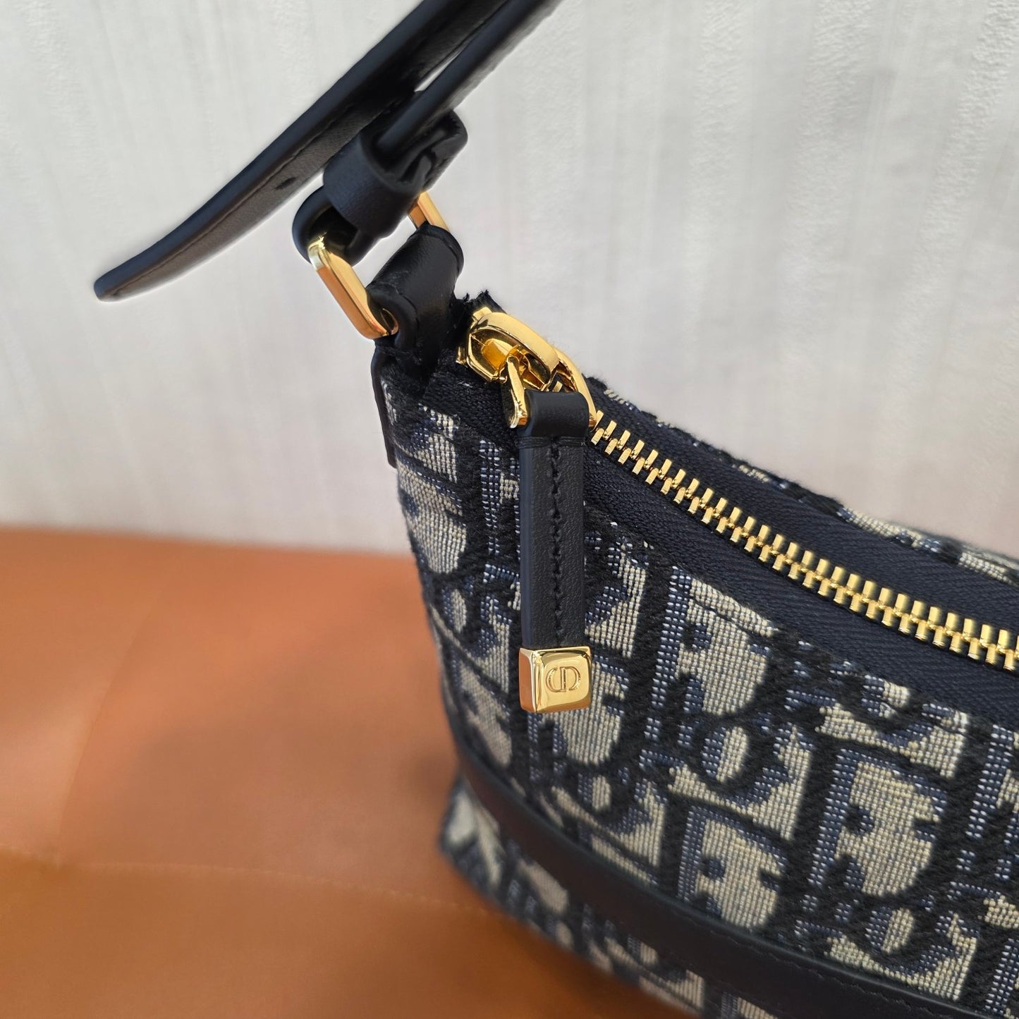Christian Dior Oblique Canvas CD Logo Shoulder Bag Navy (Pre-Owned)