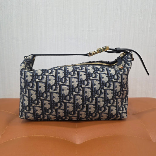 Christian Dior Oblique Jacquard Mini Shoulder Bag Navy (Pre-Owned)