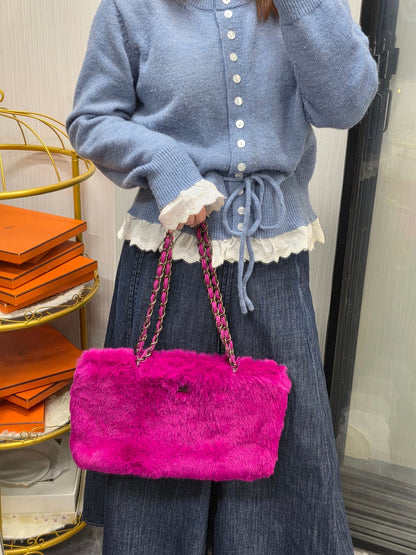 Chanel CC Fur Chain Shoulder Bag Pink (Pre-Owned)