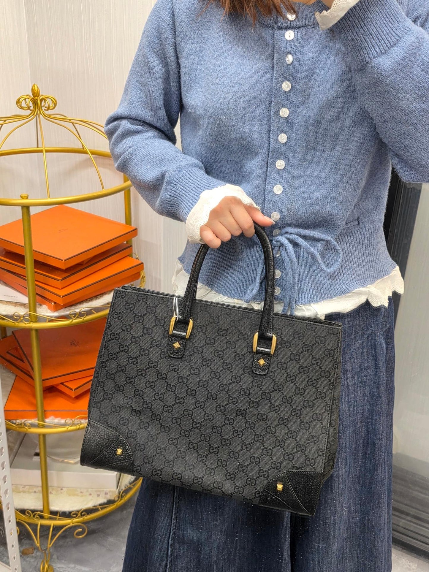 Gucci GG Canvas Tote Bag Black (Pre-Owned)
