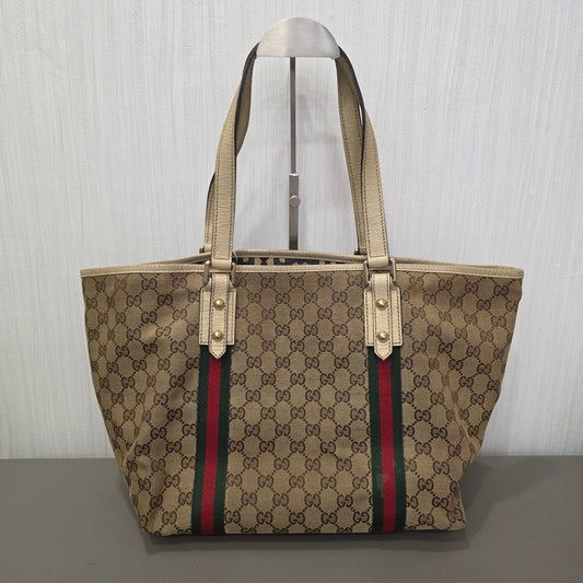 Gucci GG Canvas Web Stripe Tote Bag Beige (Pre-Owned)