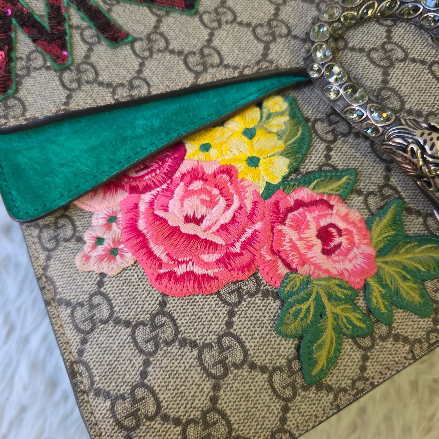 Gucci Dionysus GG Supreme “Modern” Sequin Embroidered Shoulder Bag (Pre-Owned)