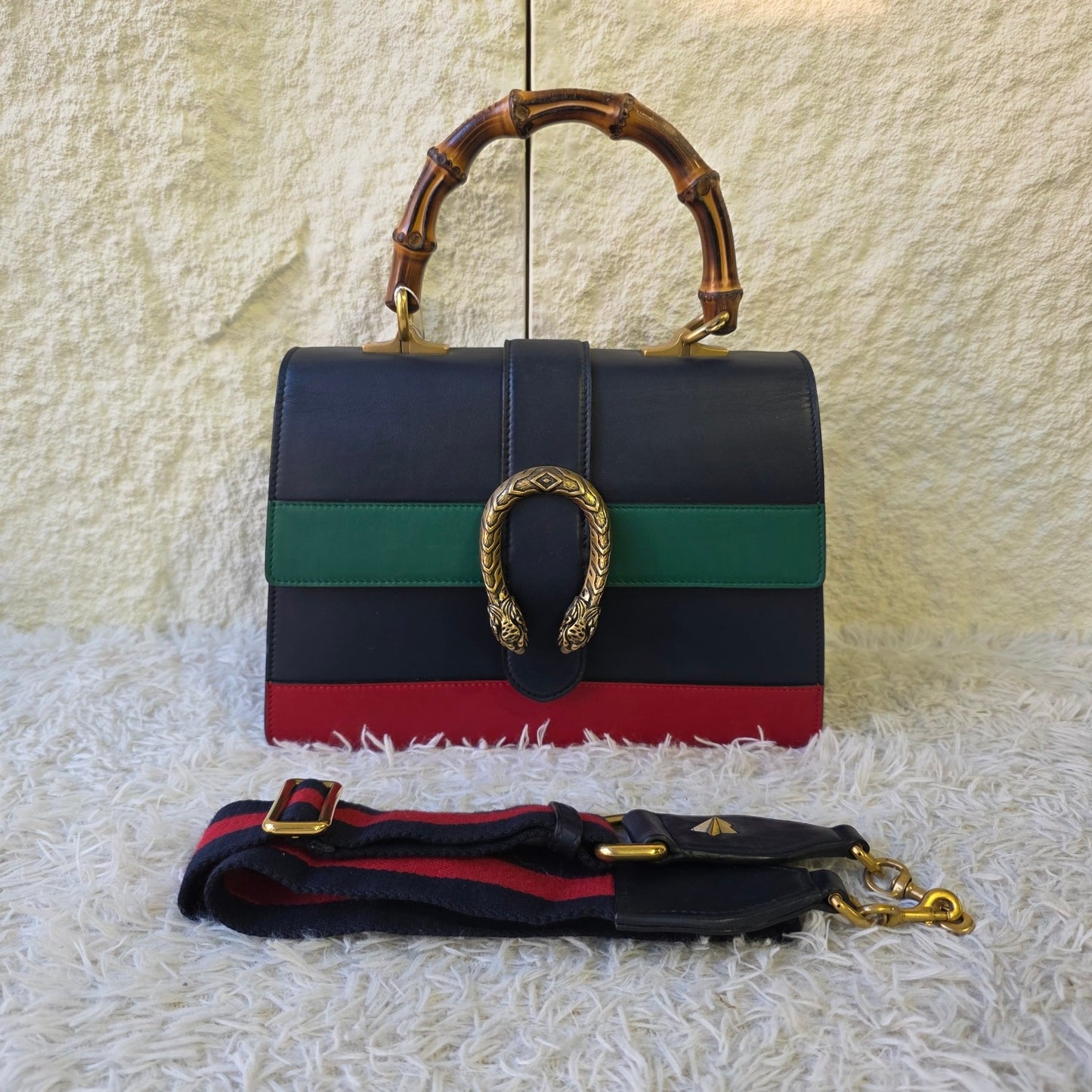Gucci Dionysus Bamboo Top Handle Web Stripe Leather Bag (Pre-Owned)