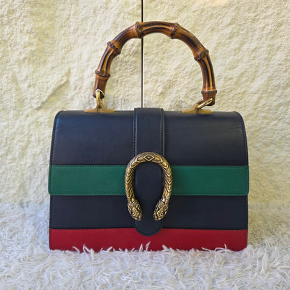 Gucci Dionysus Bamboo Top Handle Web Stripe Leather Bag (Pre-Owned)