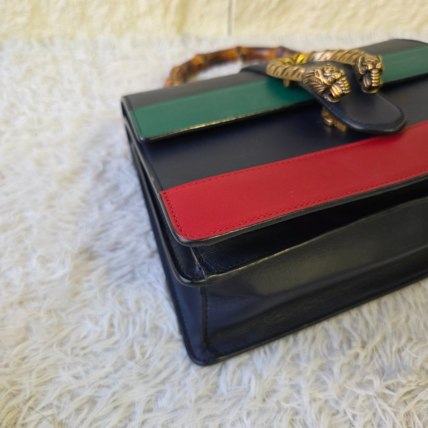 Gucci Dionysus Bamboo Top Handle Web Stripe Leather Bag (Pre-Owned)