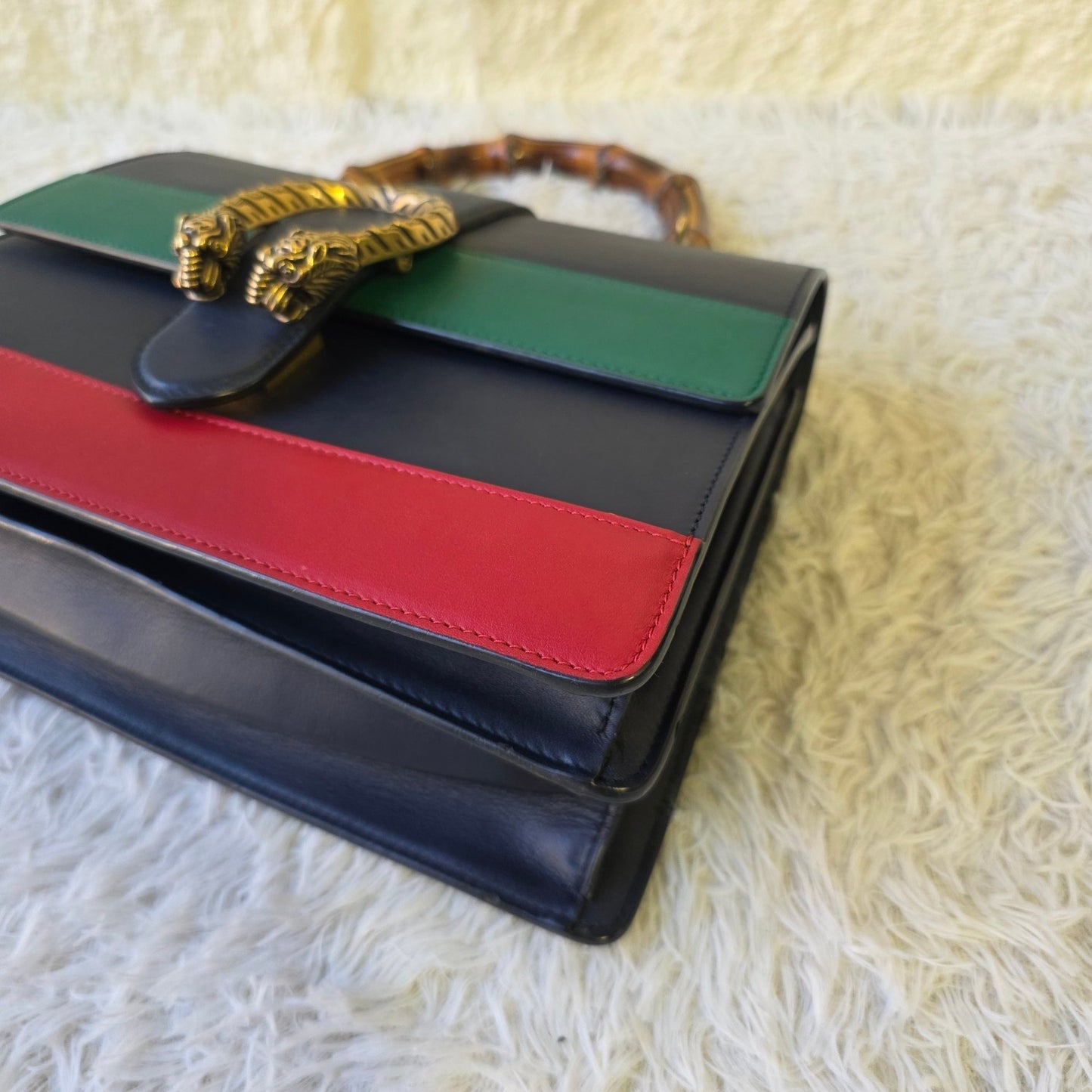 Gucci Dionysus Bamboo Top Handle Web Stripe Leather Bag (Pre-Owned)