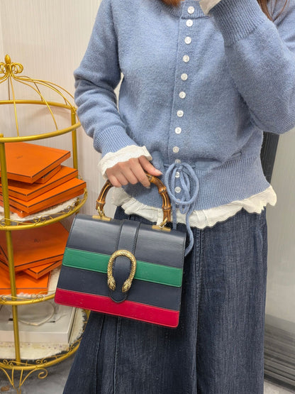 Gucci Dionysus Bamboo Top Handle Web Stripe Leather Bag (Pre-Owned)