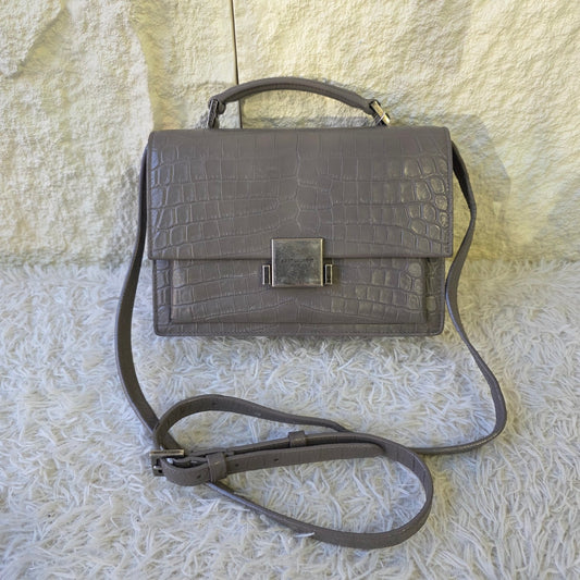 Saint Laurent Bellechasse Croc-Embossed Leather Top Handle Bag Grey (Pre-Owned)