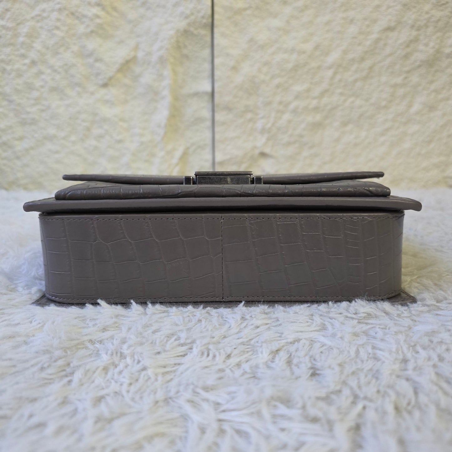 Saint Laurent Bellechasse Croc-Embossed Leather Top Handle Bag Grey (Pre-Owned)