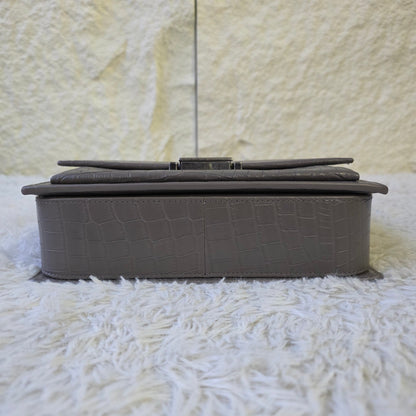 Saint Laurent Bellechasse Croc-Embossed Leather Top Handle Bag Grey (Pre-Owned)