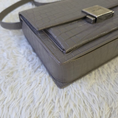 Saint Laurent Bellechasse Croc-Embossed Leather Top Handle Bag Grey (Pre-Owned)