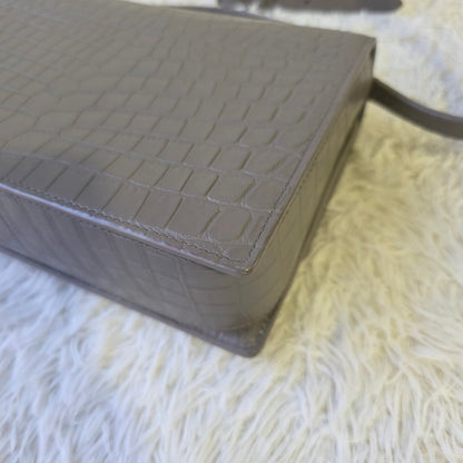 Saint Laurent Bellechasse Croc-Embossed Leather Top Handle Bag Grey (Pre-Owned)