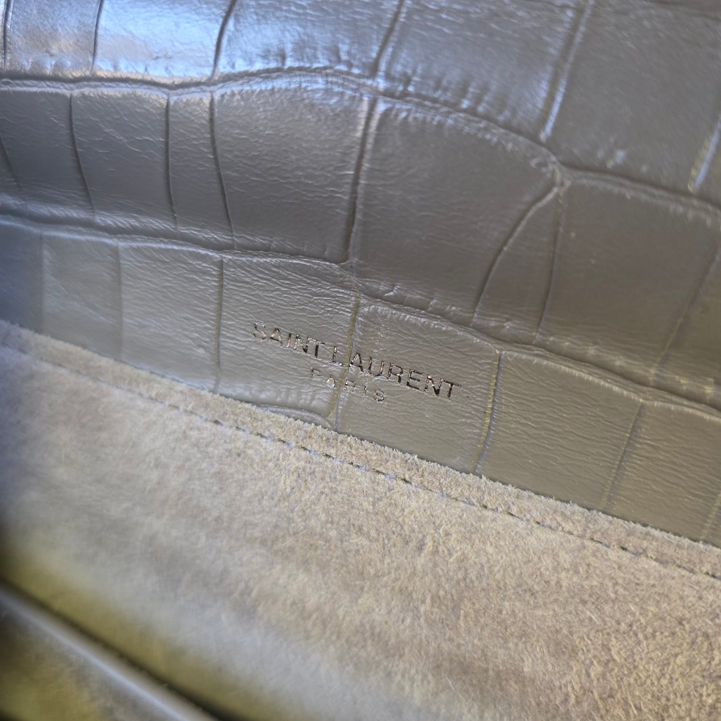 Saint Laurent Bellechasse Croc-Embossed Leather Top Handle Bag Grey (Pre-Owned)