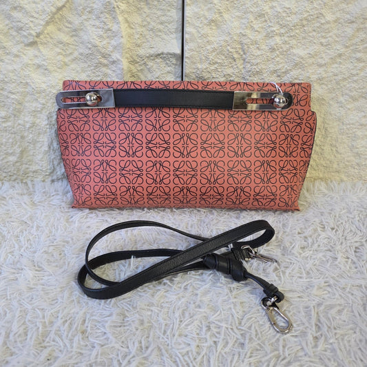 Loewe Anagram Print Leather Clutch Shoulder Bag Pink (Pre-Owned)