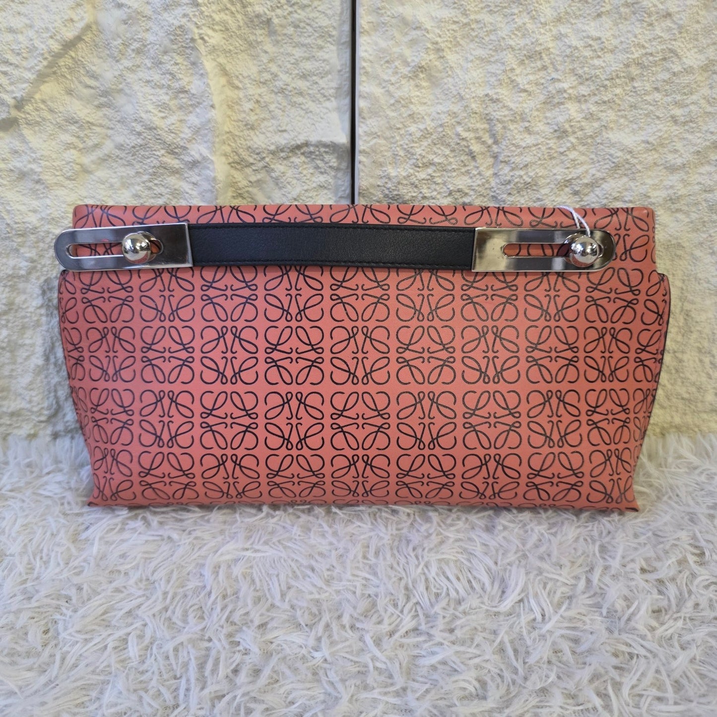 Loewe Anagram Print Leather Clutch Shoulder Bag Pink (Pre-Owned)