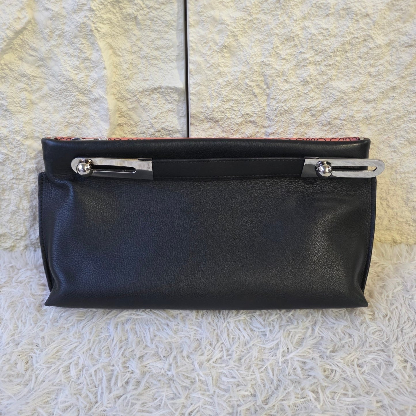 Loewe Anagram Print Leather Clutch Shoulder Bag Pink (Pre-Owned)