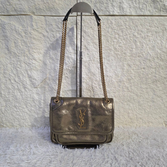 Saint Laurent Niki Metallic Leather Chain Shoulder Bag Bronze (Pre-Owned)