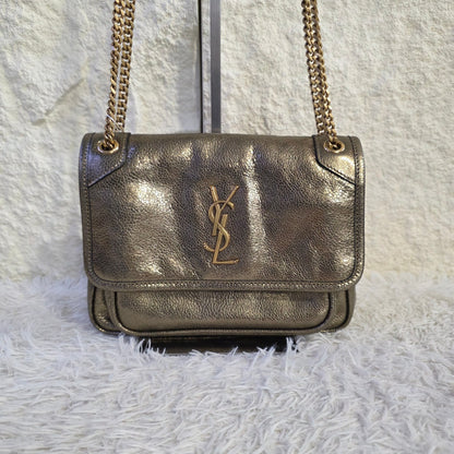 Saint Laurent Niki Metallic Leather Chain Shoulder Bag Bronze (Pre-Owned)