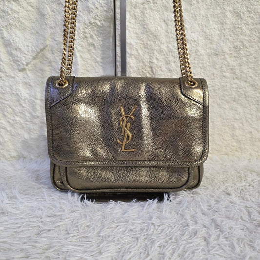 Saint Laurent Niki Metallic Leather Chain Shoulder Bag Bronze (Pre-Owned)
