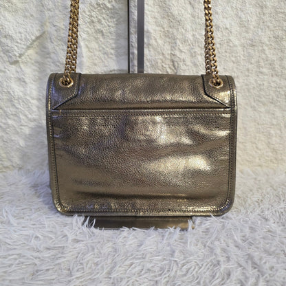 Saint Laurent Niki Metallic Leather Chain Shoulder Bag Bronze (Pre-Owned)