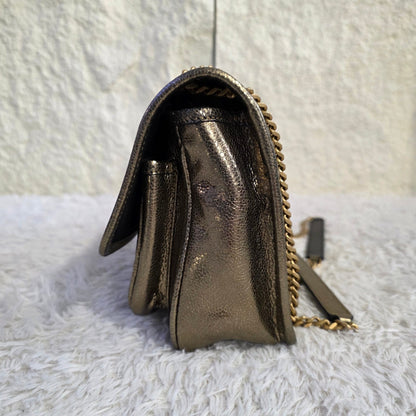 Saint Laurent Niki Metallic Leather Chain Shoulder Bag Bronze (Pre-Owned)