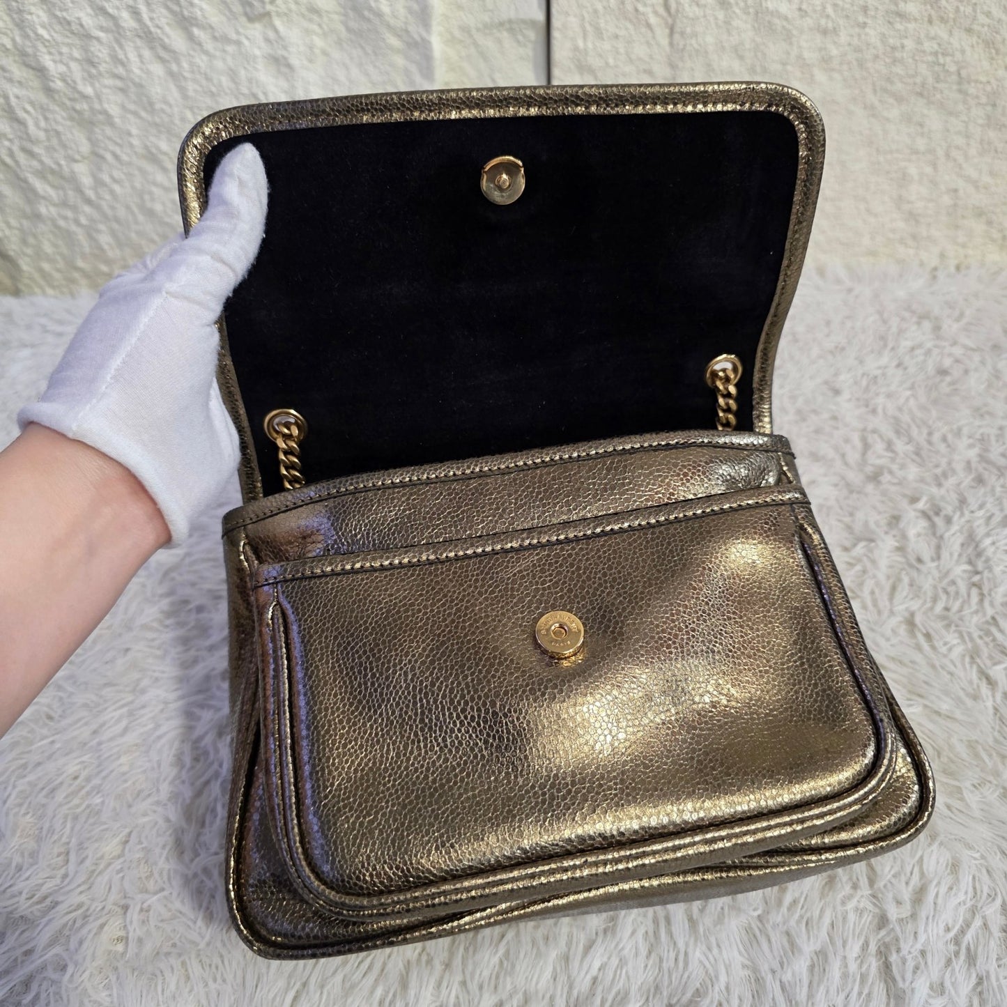 Saint Laurent Niki Metallic Leather Chain Shoulder Bag Bronze (Pre-Owned)