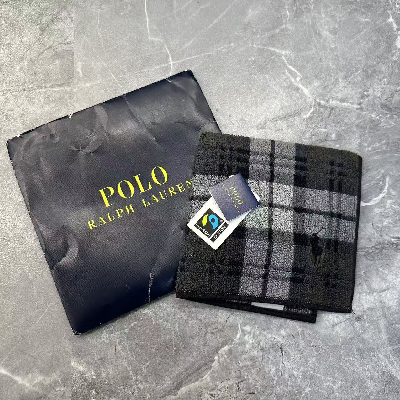 Polo Ralph Lauren Plaid Cotton Hand Towel Gray Black (Pre-Owned)