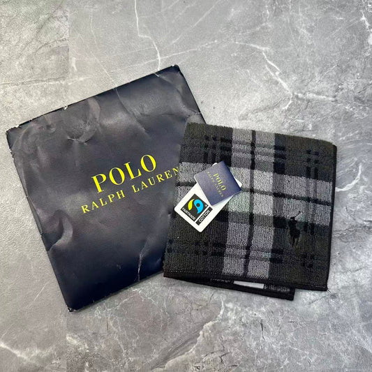 Polo Ralph Lauren Plaid Cotton Hand Towel Gray Black (Pre-Owned)