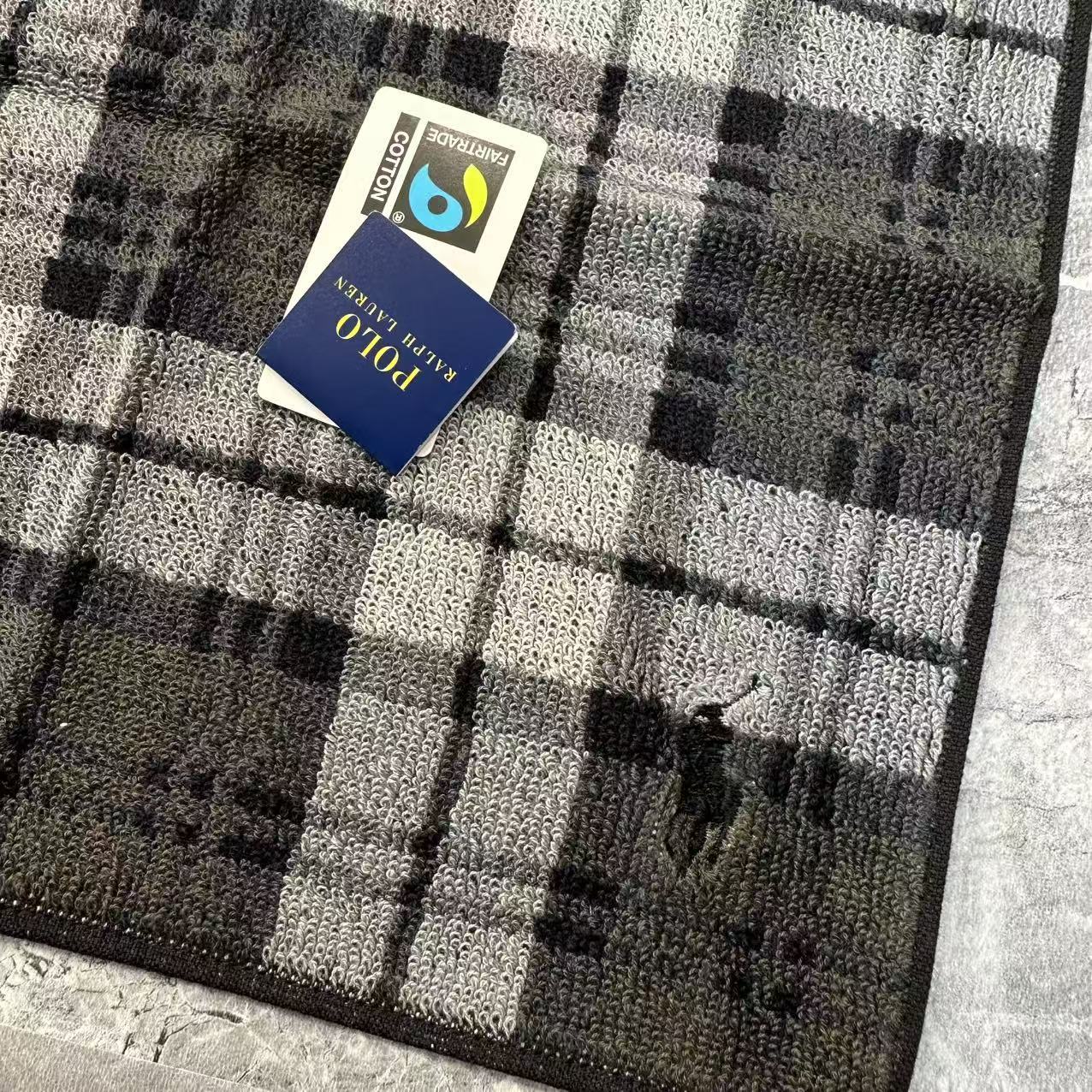 Polo Ralph Lauren Plaid Cotton Hand Towel Gray Black (Pre-Owned)
