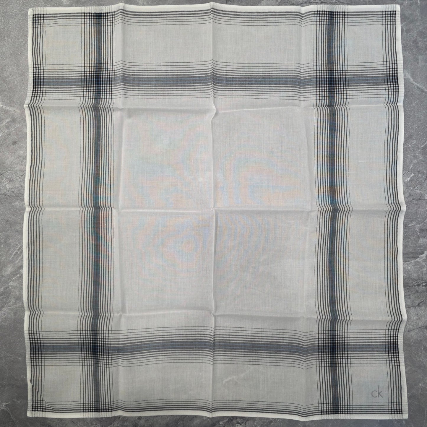 Calvin Klein CK Logo Plaid Cotton Handkerchief White Gray (Pre-Owned)