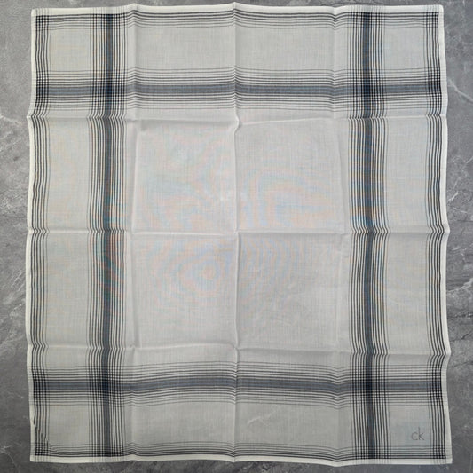 Calvin Klein CK Logo Plaid Cotton Handkerchief White Gray (Pre-Owned)
