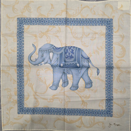 Jim Thompson Elephant Motif Silk Handkerchief Beige Blue (Pre-Owned)
