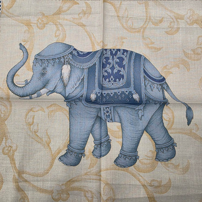 Jim Thompson Elephant Motif Silk Handkerchief Beige Blue (Pre-Owned)
