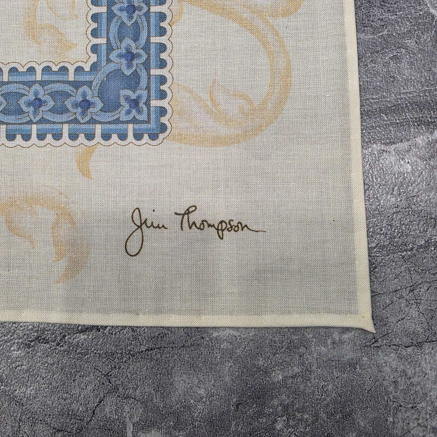 Jim Thompson Elephant Motif Silk Handkerchief Beige Blue (Pre-Owned)