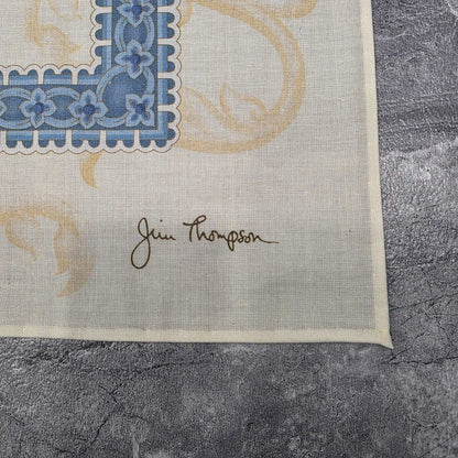 Jim Thompson Elephant Motif Silk Handkerchief Beige Blue (Pre-Owned)