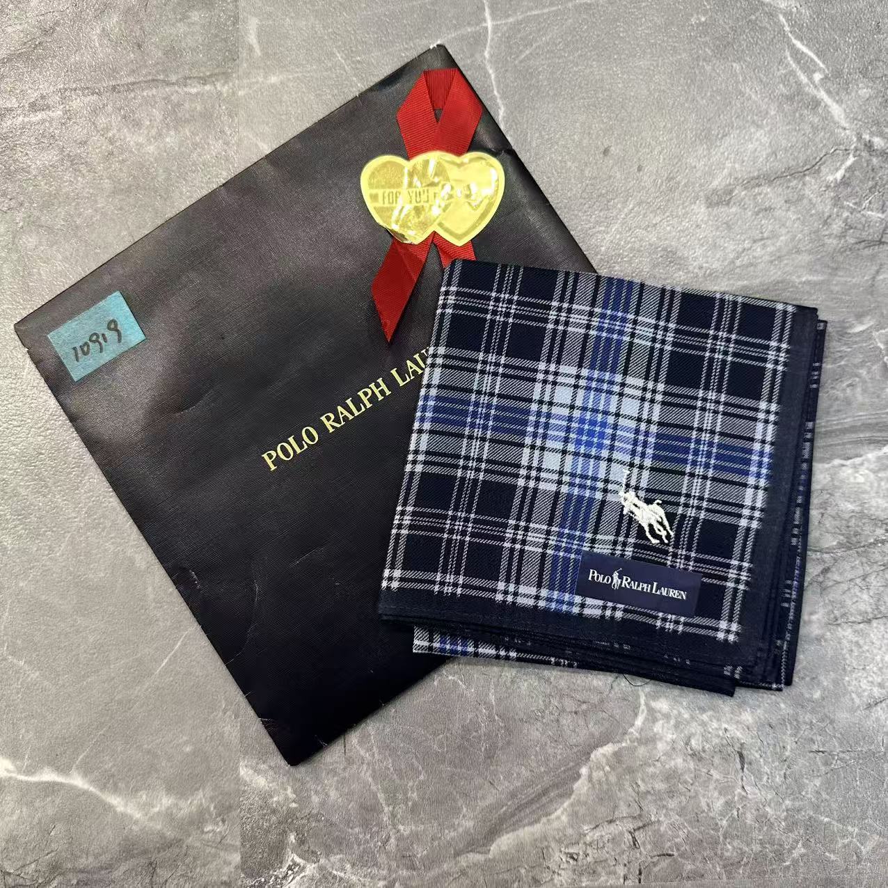 Polo Ralph Lauren Plaid Cotton Handkerchief Navy Blue (Pre-Owned)