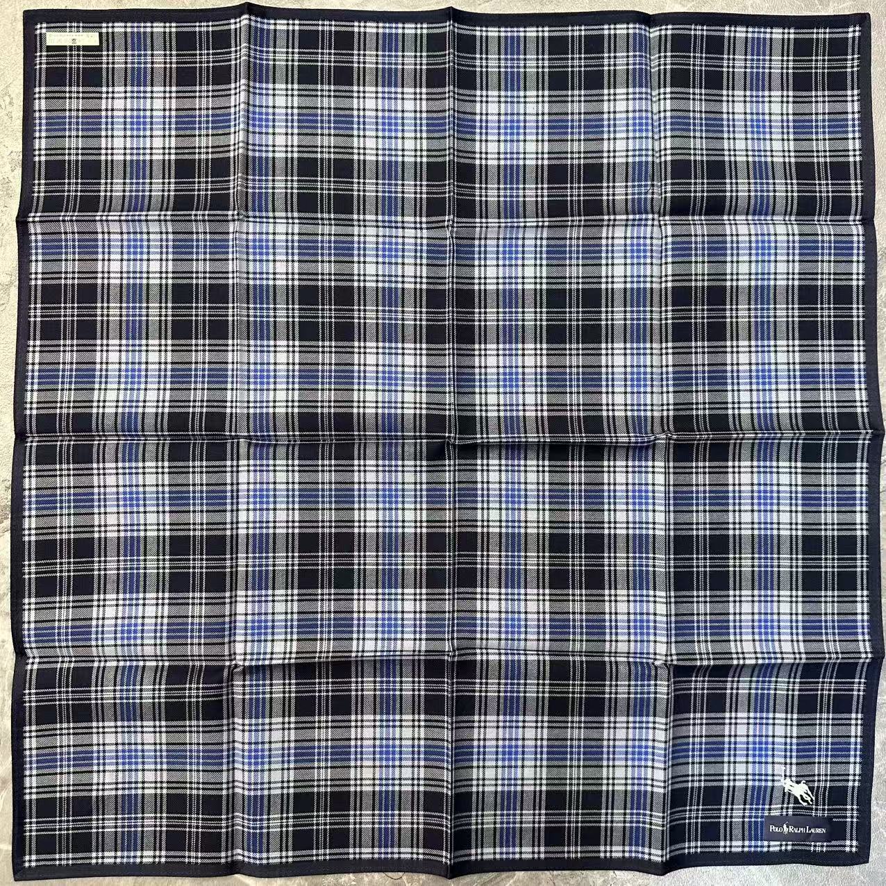 Polo Ralph Lauren Plaid Cotton Handkerchief Navy Blue (Pre-Owned)