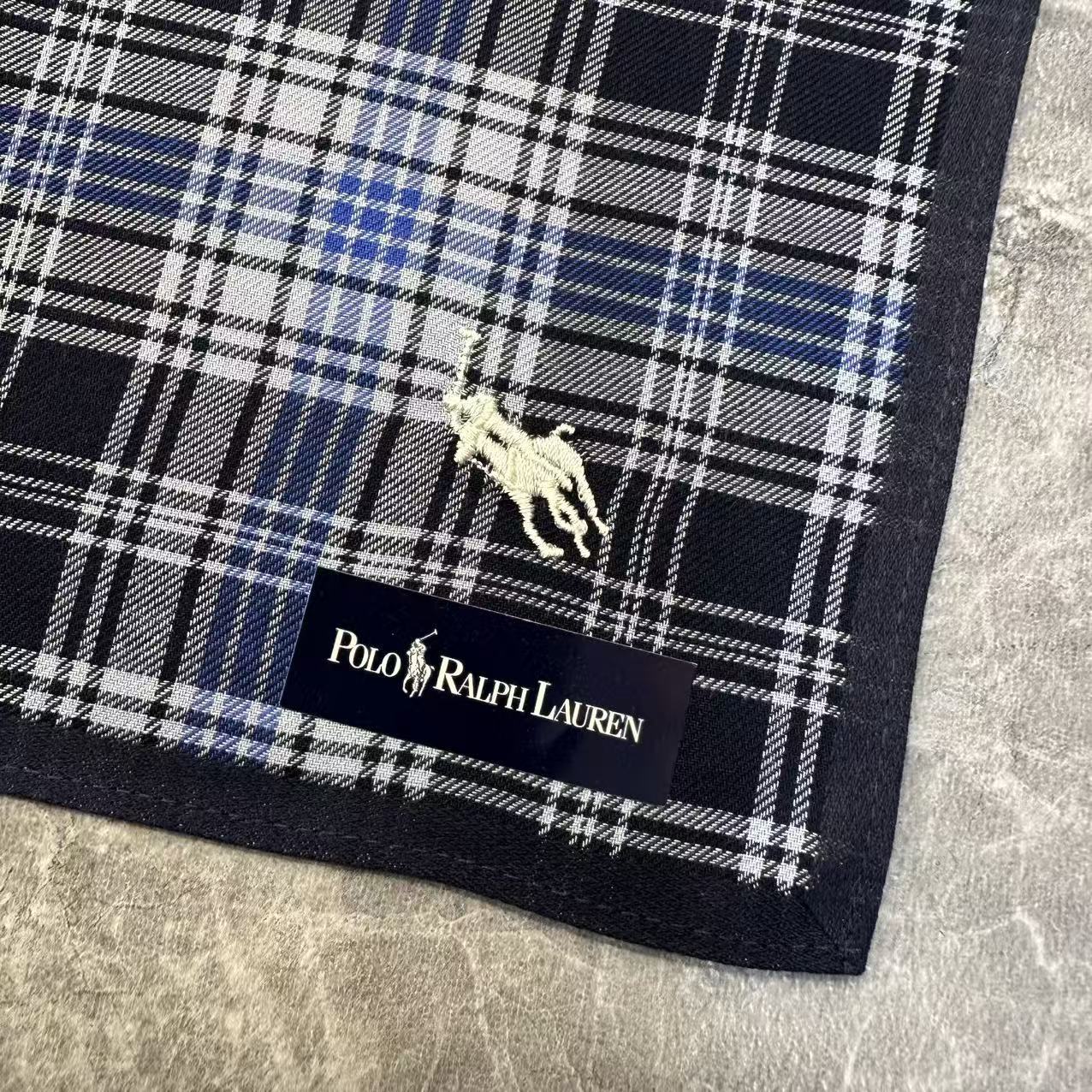 Polo Ralph Lauren Plaid Cotton Handkerchief Navy Blue (Pre-Owned)