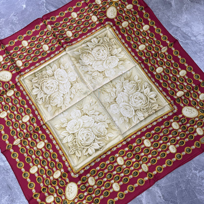 Christian Dior Vintage Jewelry Motif Silk Scarf Red Gold (Pre-Owned)